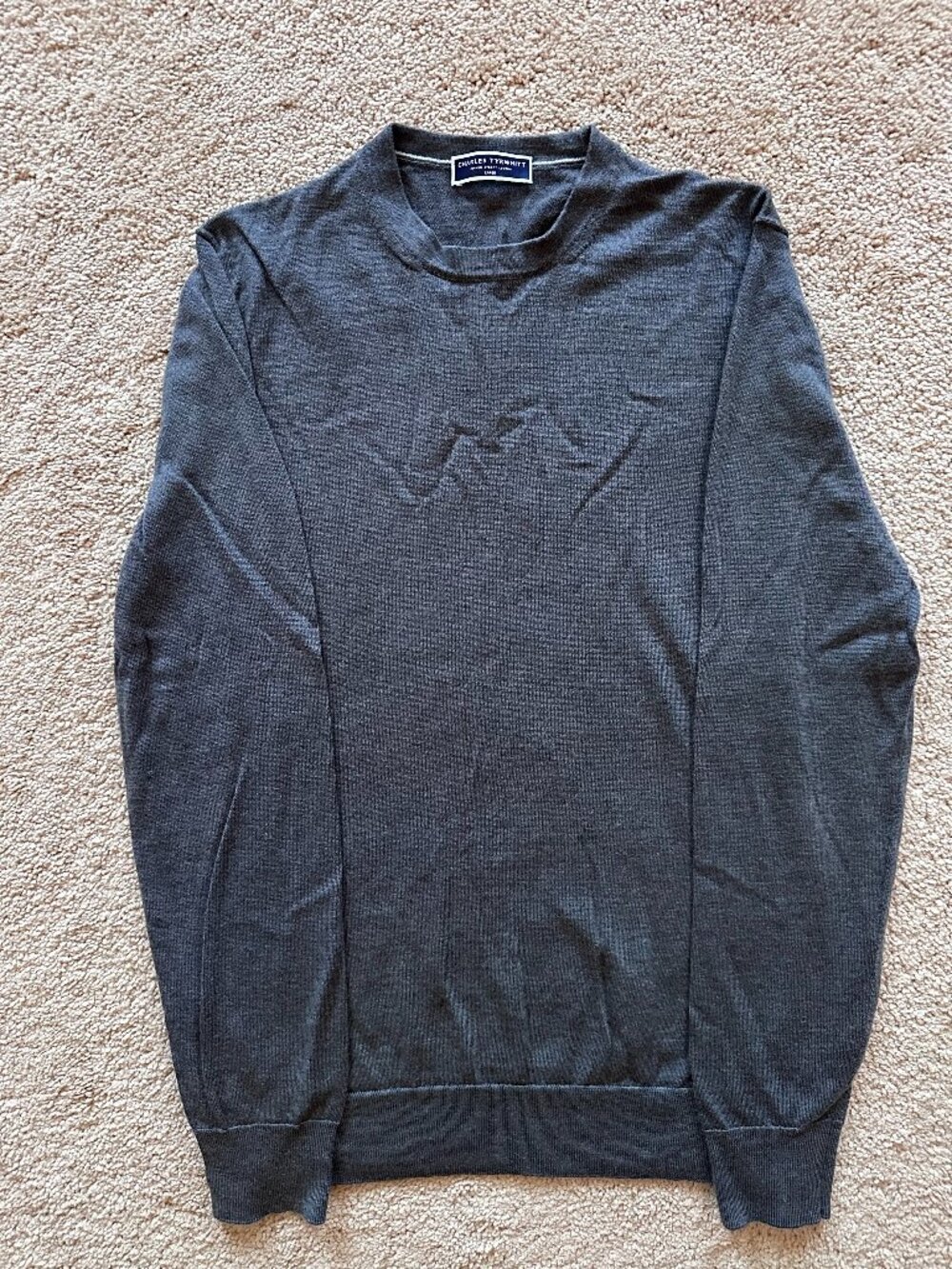 Charles Tyrwhitt Pure Merino Wool Crew Neck Sweater Gray Large
